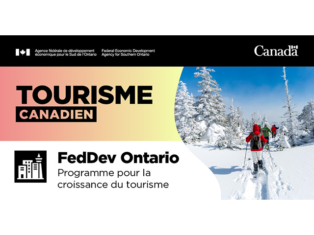 Illustration faisant la promotion du Programme pour la croissance du tourisme de FedDev Ontario et présentant une image de skieurs de fond.
