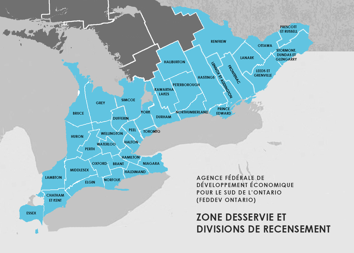 FedDev Ontario - Zone desservie et divisions de recensement