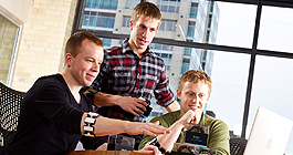 Thalmic Labs co-founders (from left to right) CEO, Stephen Lake, Aaron Grant and Matthew Bailey are University of Waterloo grads and successful entrepreneurs.